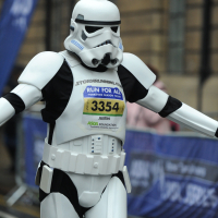 Justin Arnold, the running Stormtrooper at the Hull 10k, 2015